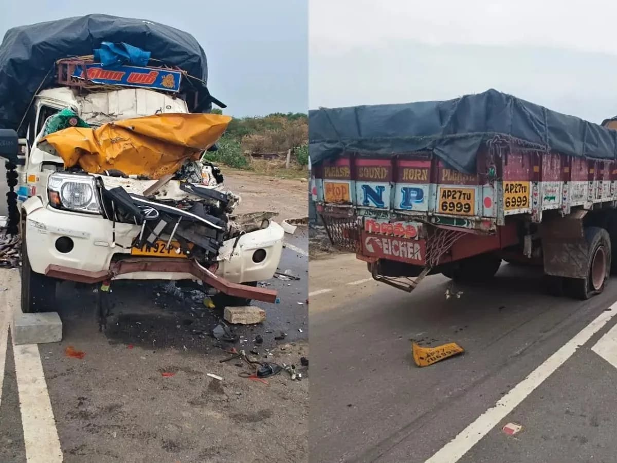 ఆగి ఉన్న లారీని ఢీకొట్టిన బొలెరో