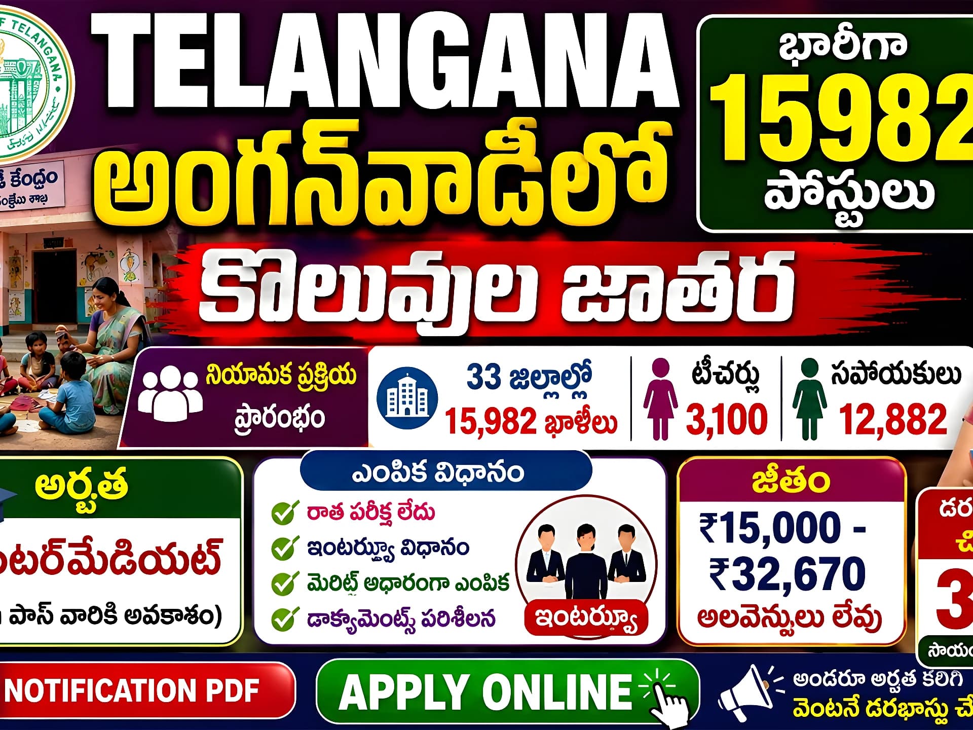 తెలంగాణ అంగన్వాడీల్లో భారీ నోటిఫికేషన్!