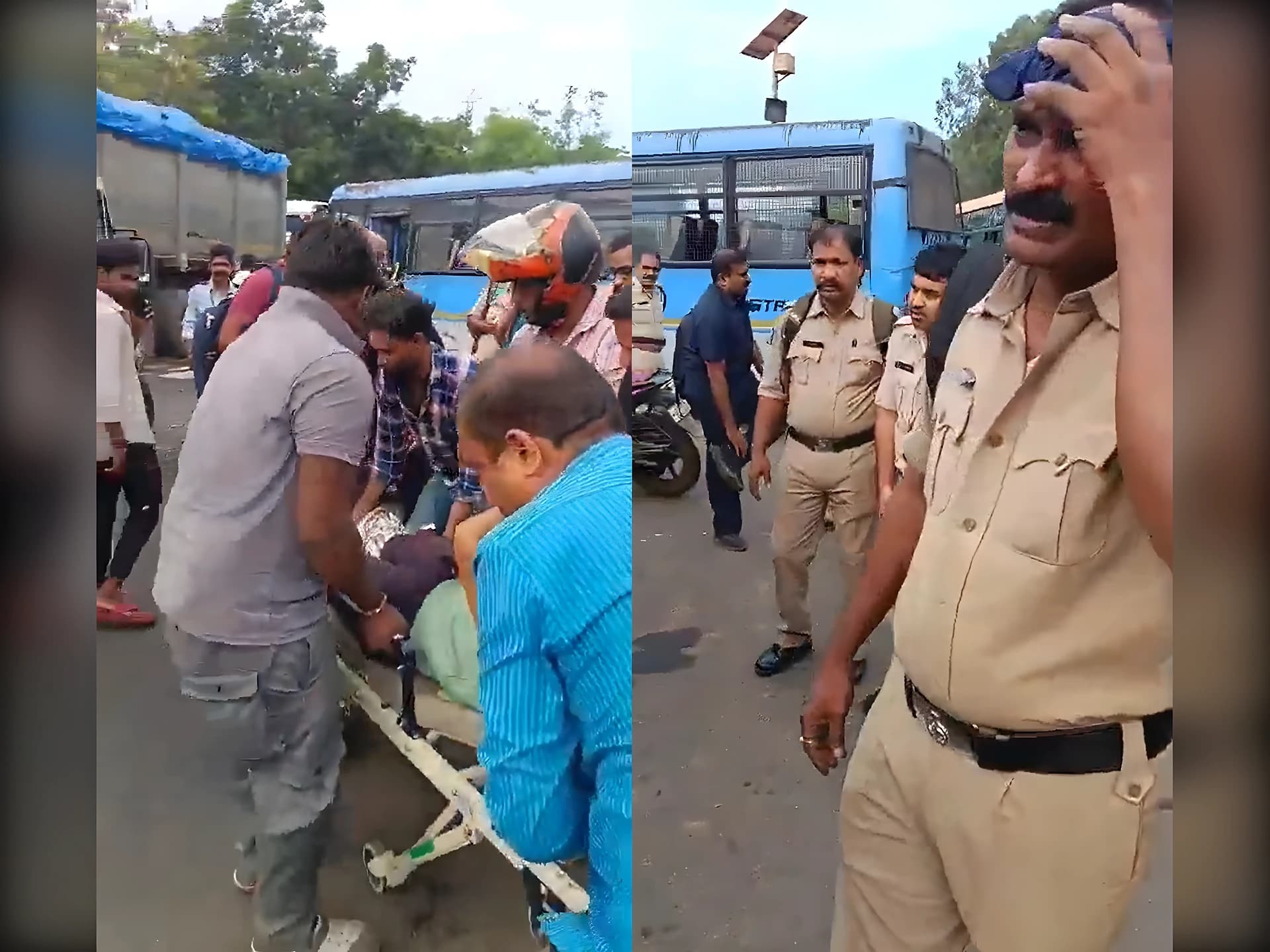 పోలీసుల బస్సుకు యాక్సిడెంట్.. 10 మందికి గాయాలు!