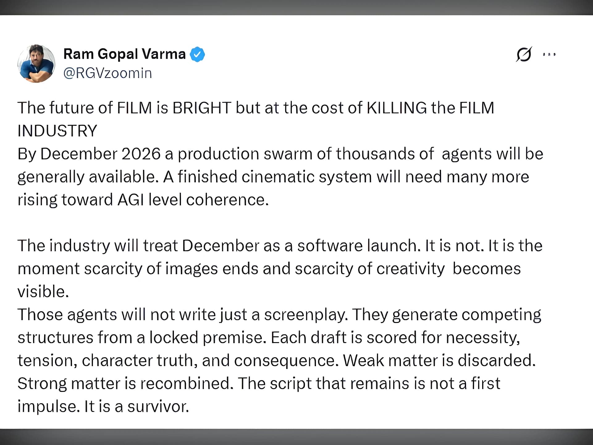 AI వల్ల ఫిల్మ్ ఇండస్ట్రీ చనిపోతుంది: RGV