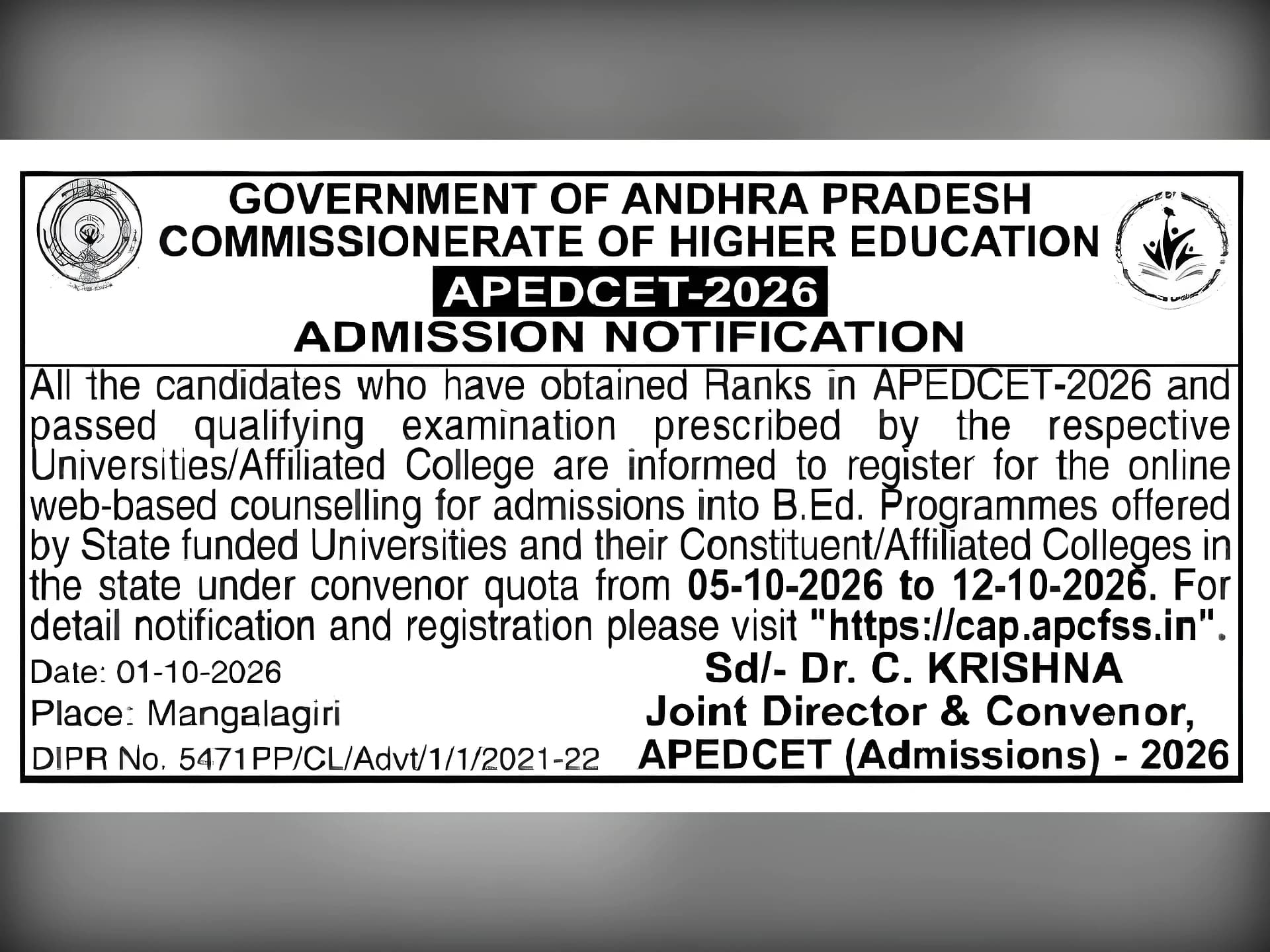 AP EDCET-2026 కౌన్సెలింగ్కు నోటిఫికేషన్