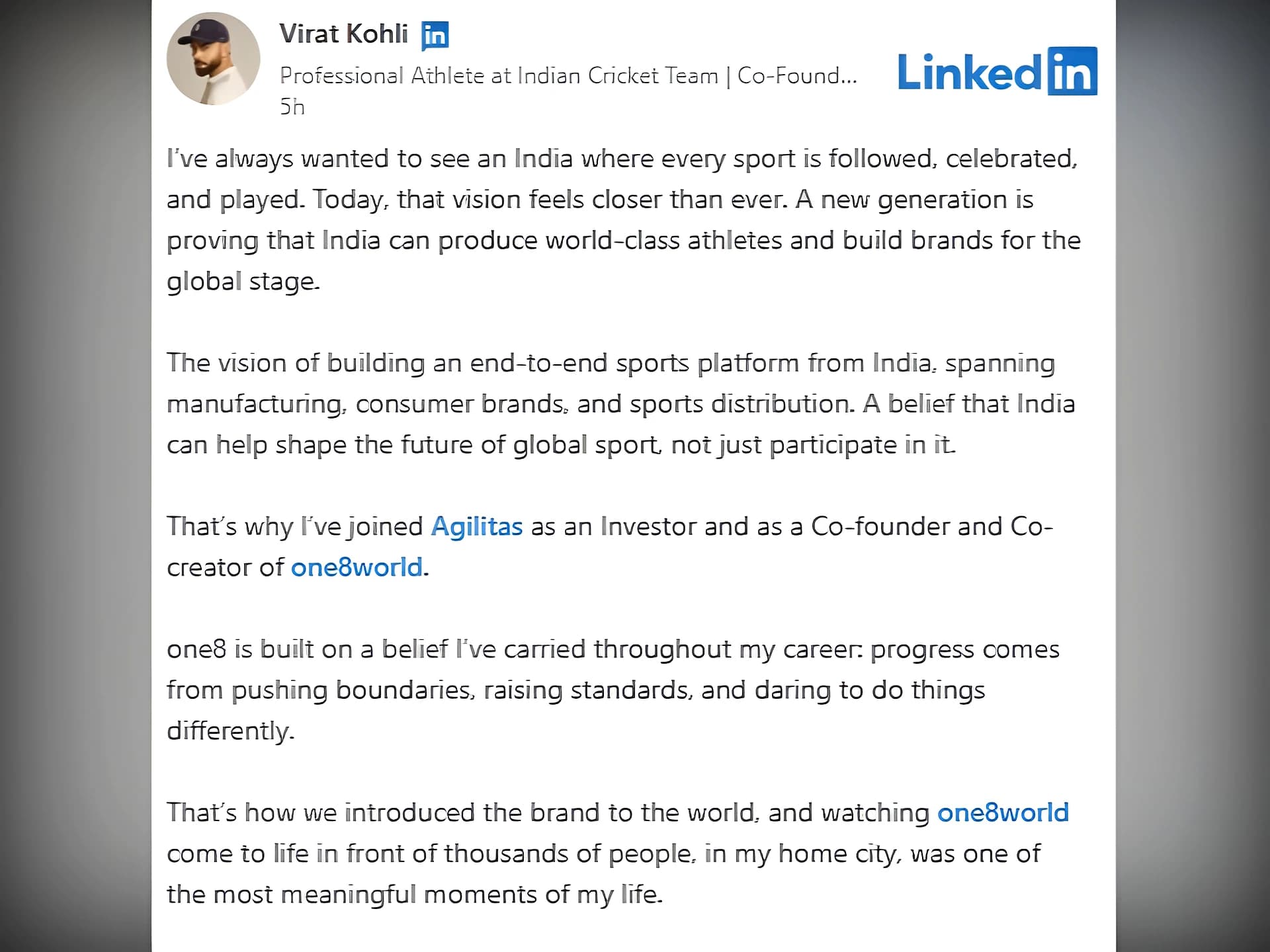 'LinkedIn'లోకి విరాట్ కోహ్లీ ఎంట్రీ