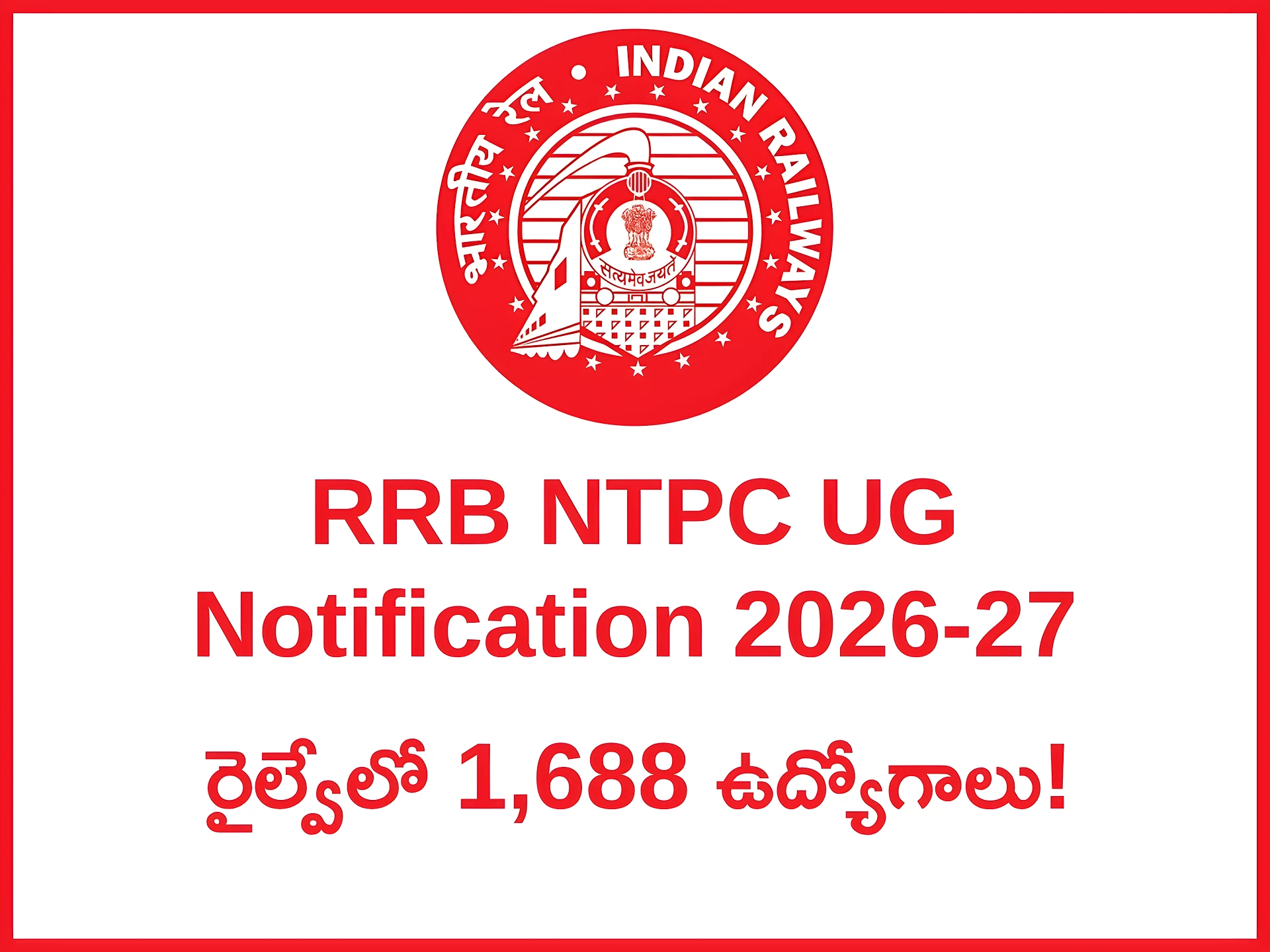 ఇంటర్ పాసైతే చాలు.. రైల్వేలో 1,688 ఉద్యోగాలు!