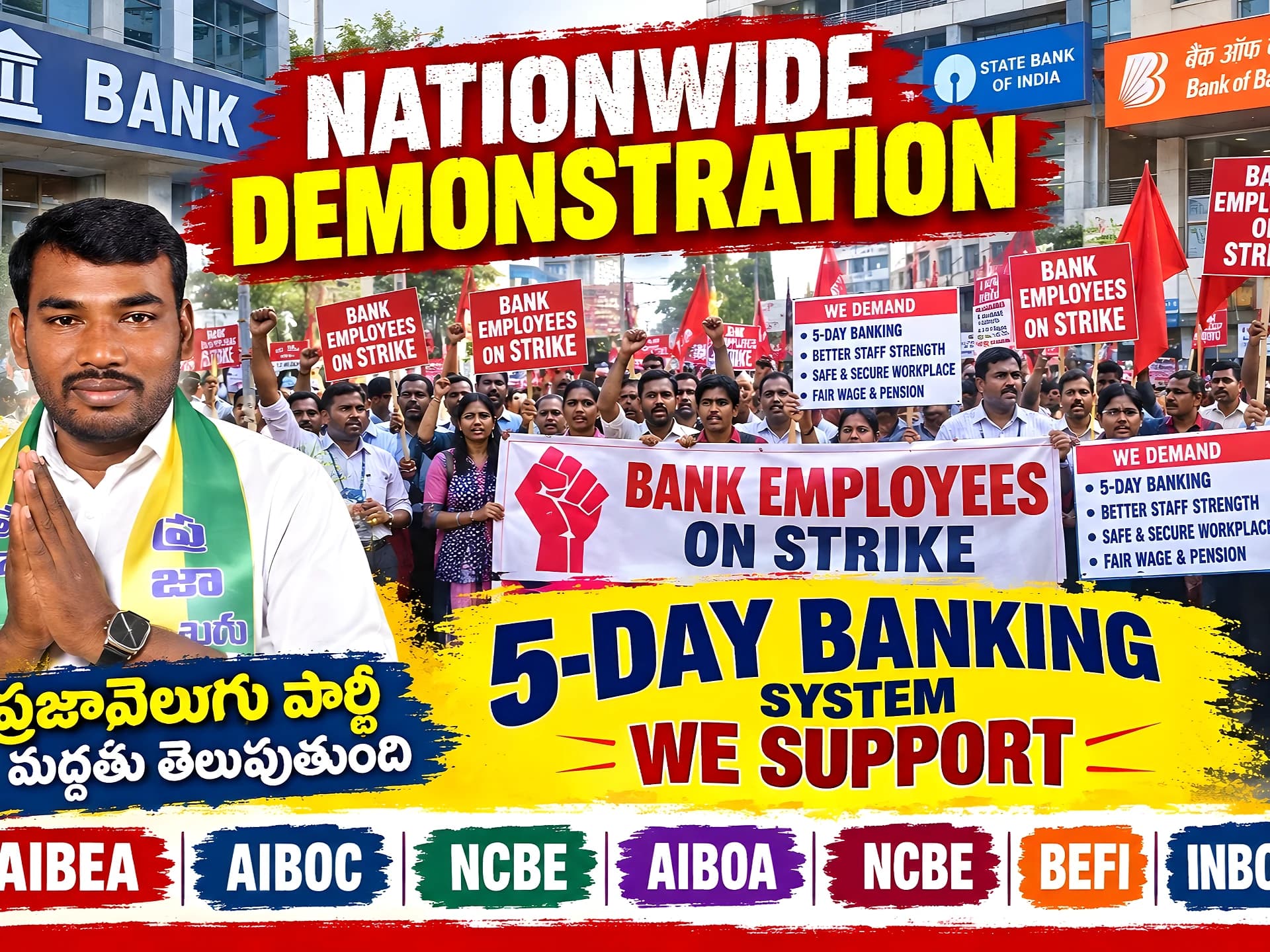 బ్యాంకు ఉద్యోగుల సమ్మెకు ప్రజావెలుగు పార్టీ మద్దతు